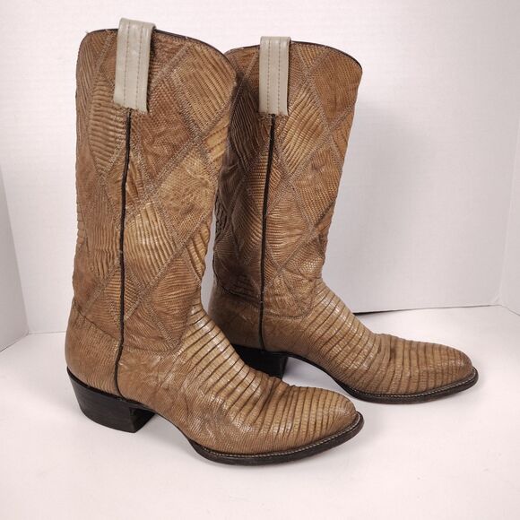 Vtg Laramie Leather Western Cowboy Boot Handmade Patchwork Lizard Brown Sz 6 D - Picture 2 of 11